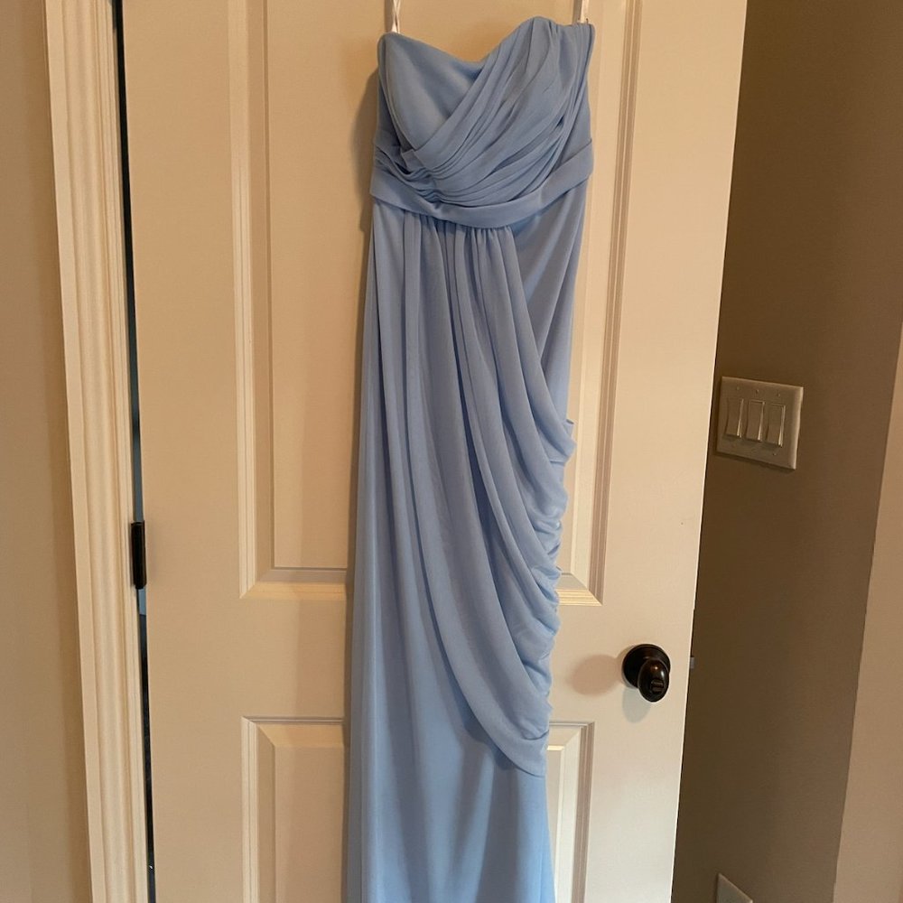 David's Bridal Blue Strapless Maxi Dress